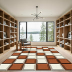 Brown White Checkerboard Geometric Tile Rug