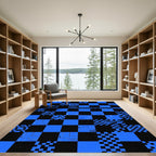 Electric Blue Geometric Digital Grid Rug