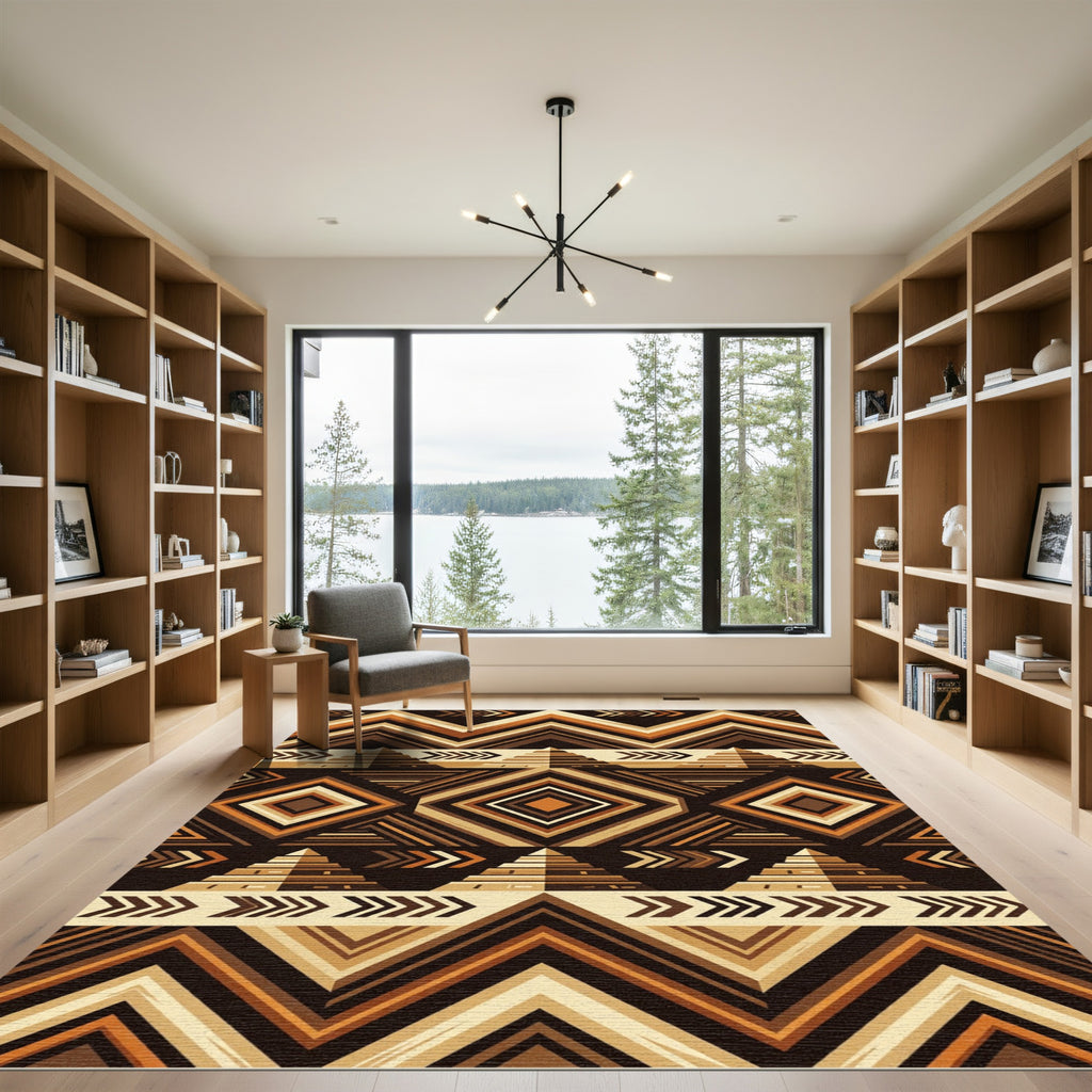 Earthy Brown Geometric Pyramid Step Rug