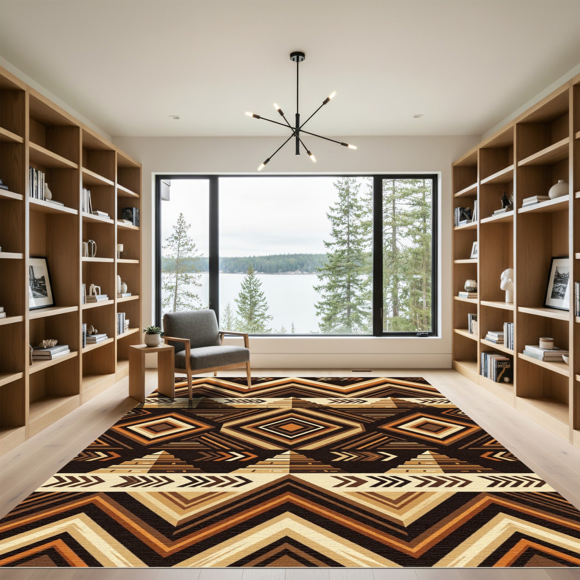 Earthy Brown Geometric Pyramid Step Rug