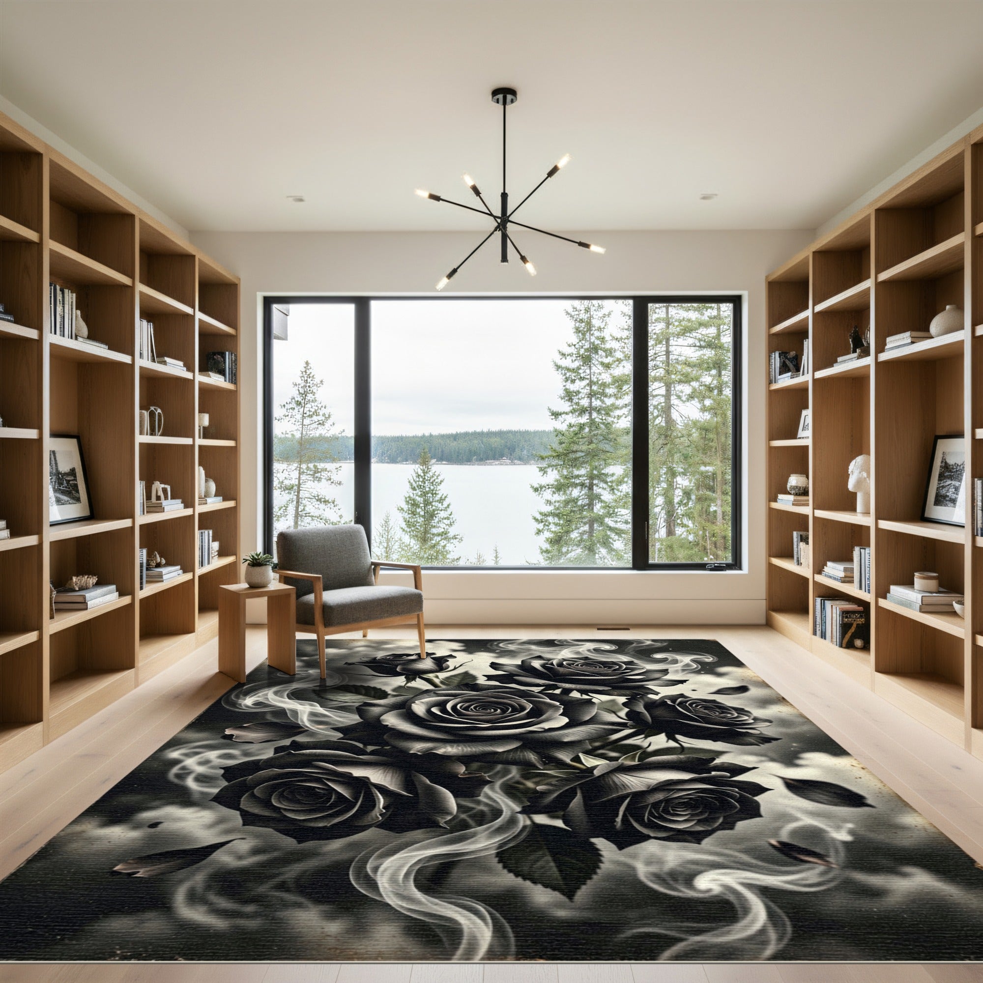 Black Rose Smoke Swirl Arrangement Rug
