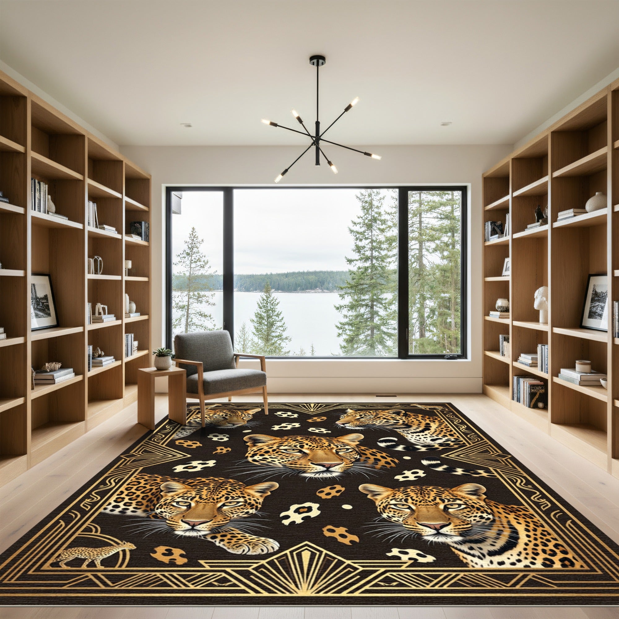 Art Deco Golden Leopard Portrait Rug