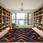 Bold Orange and Charcoal Geometric Chevron Rug
