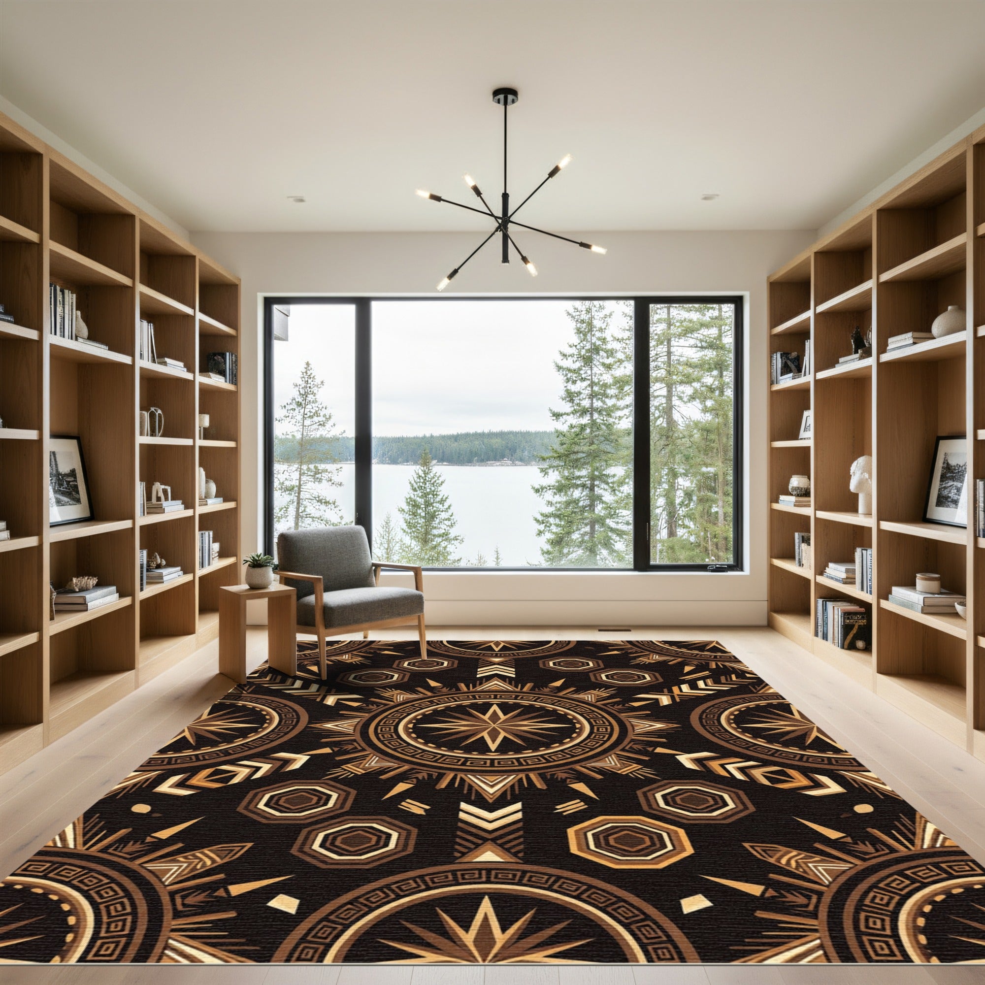 Bronze Geometric Solar Star Emblem Rug