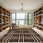 Earthy Brown Cream Plaid Lines Rug
