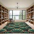 Art Deco Emerald Gold Fan Layer Rug