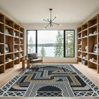 Dark Arched Geometric Gold Maze Rug