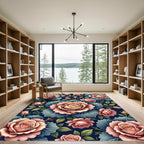 Romantic Pink Rose Dark Floral Rug