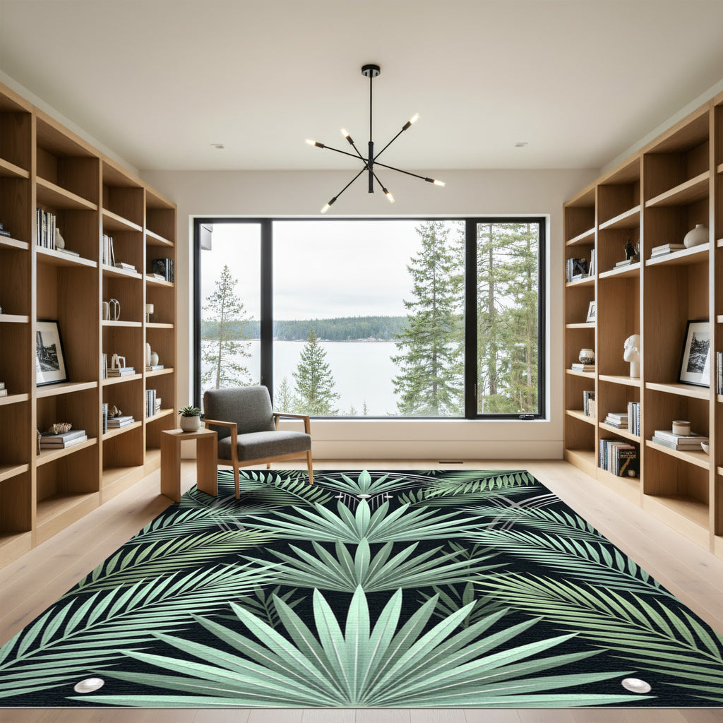 Art Deco Mint Green Palm Leaf Arrangement Rug