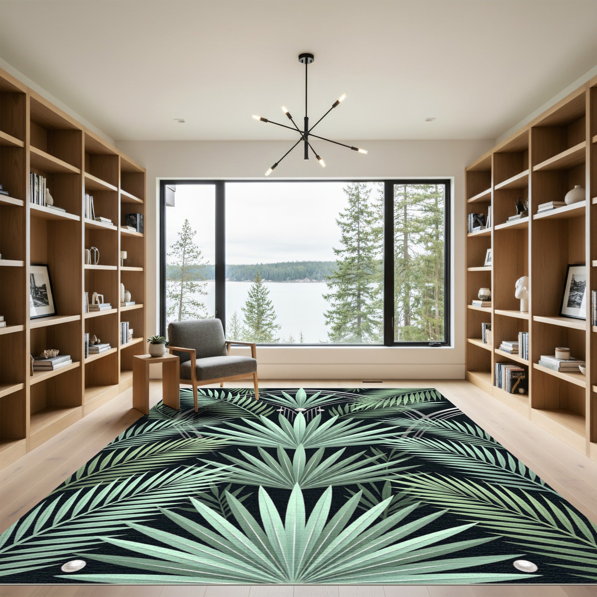 Art Deco Mint Green Palm Leaf Arrangement Rug