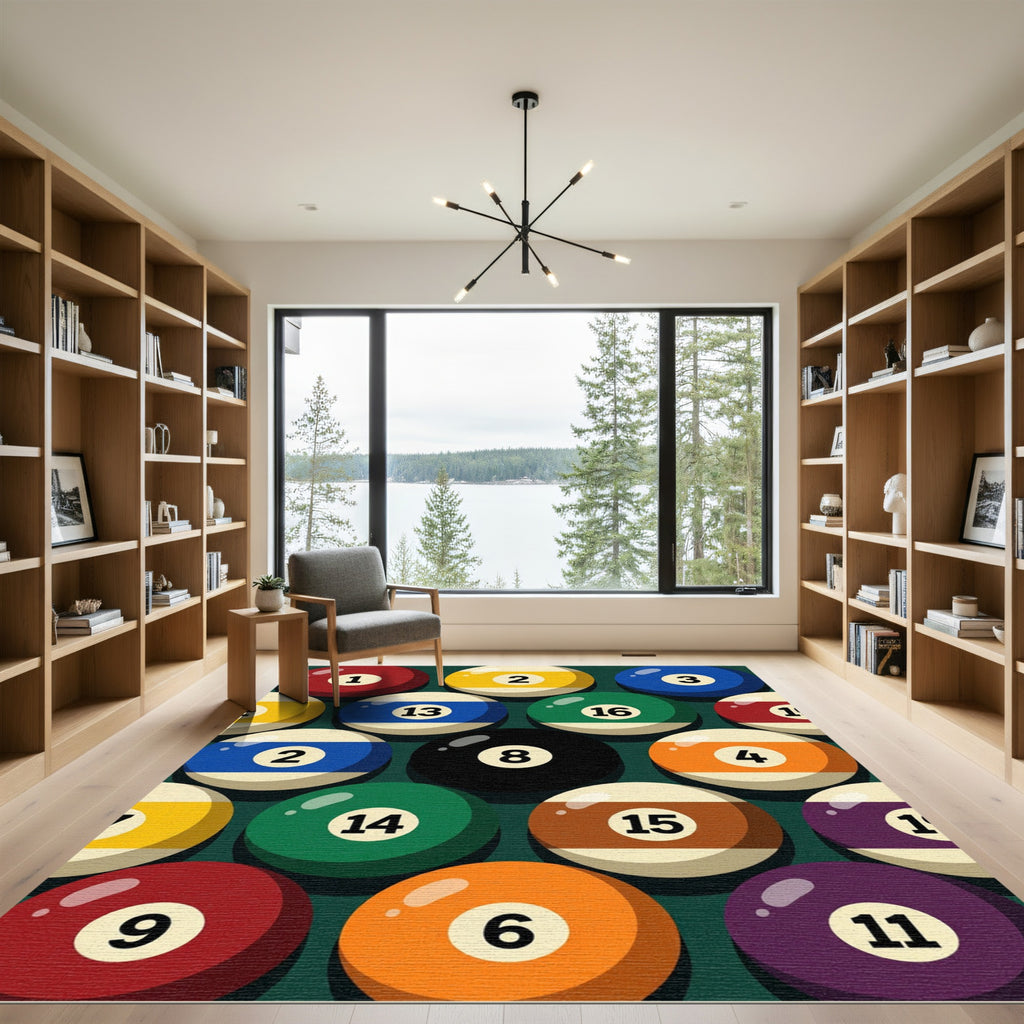 Vibrant Multicolored Billiard Ball Arrangement Rug