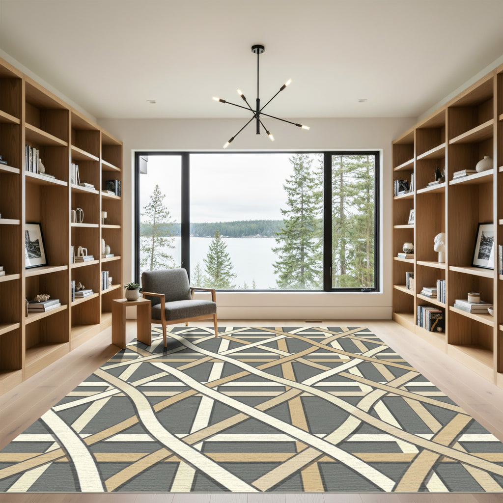 Contemporary Beige Cream Woven Grid Rug