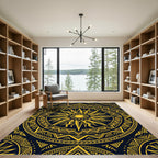 Golden Radiant Sunburst Geometric Mandala Rug