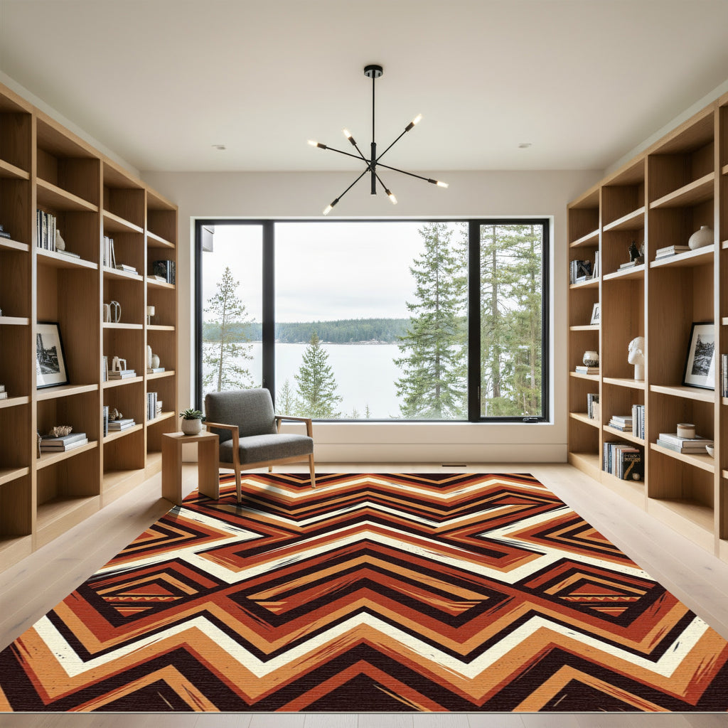 Earthy Chevron Geometric Arrangement Rug