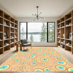 Whimsical Yellow Blue Flower Circles Rug