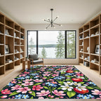 Blossoming Apple Orchard Floral Navy Backdrop Rug