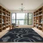 Dark Gray Contour Topographical Waves Rug