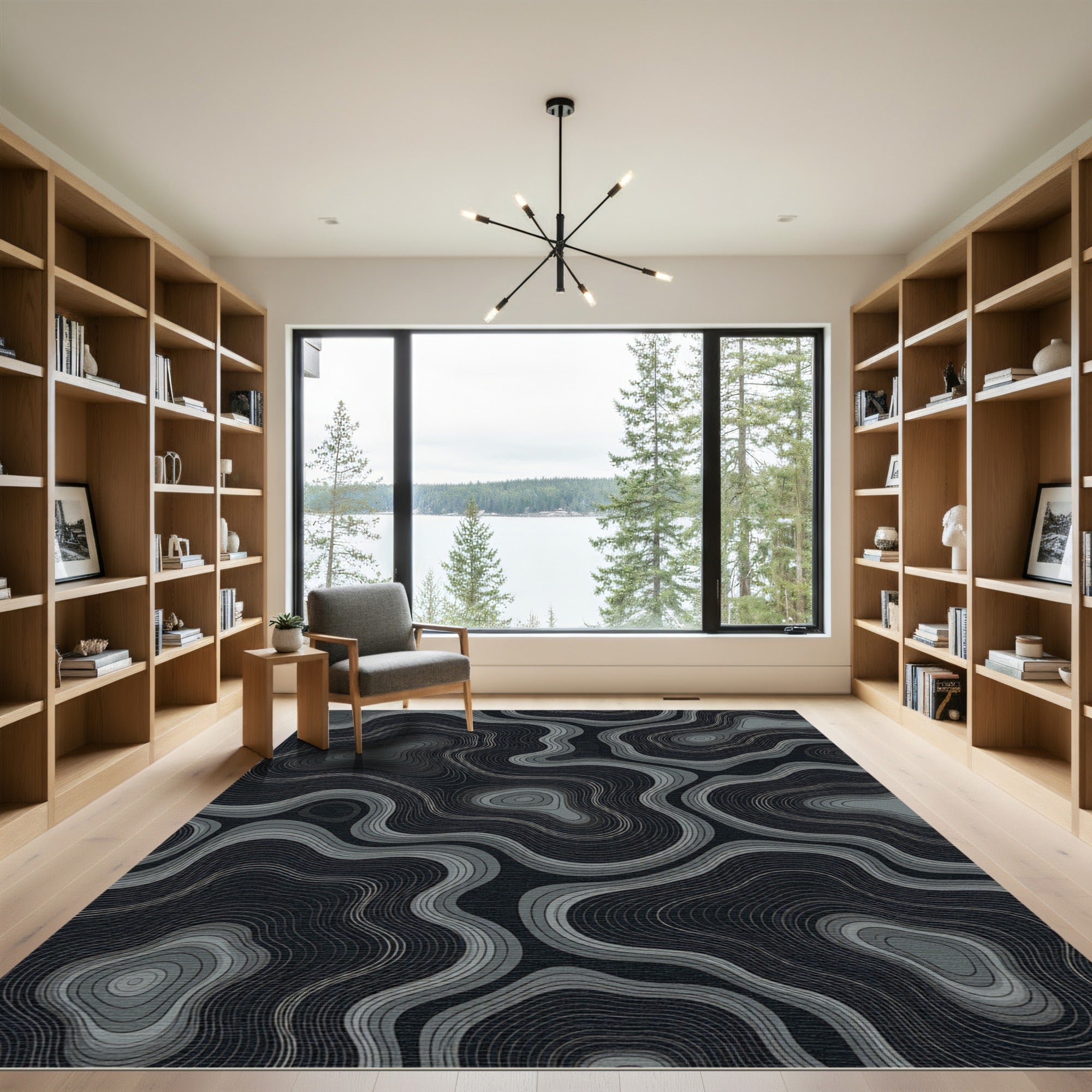 Dark Gray Contour Topographical Waves Rug