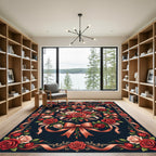 Elegant Red Roses Ribbon Garland Rug