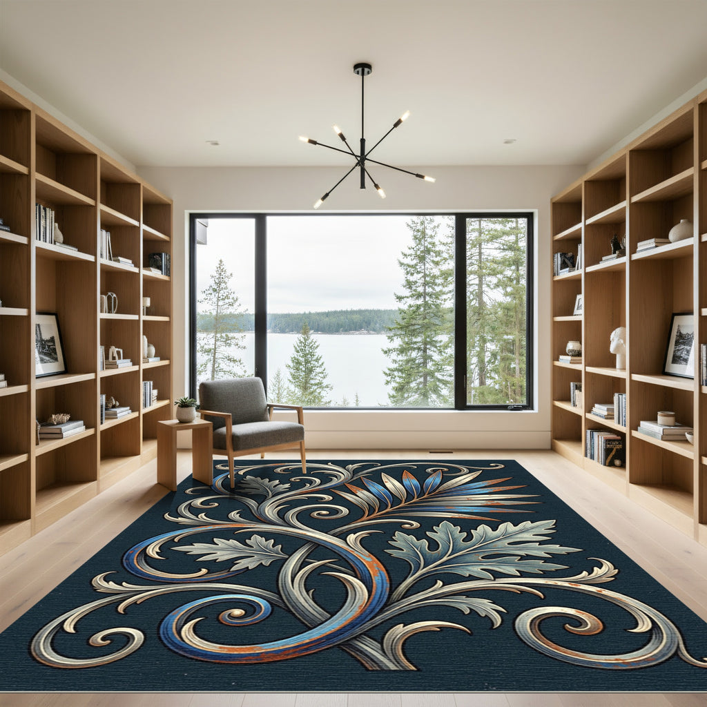 Earthy Navy Antiqued Acanthus Foliage Rug