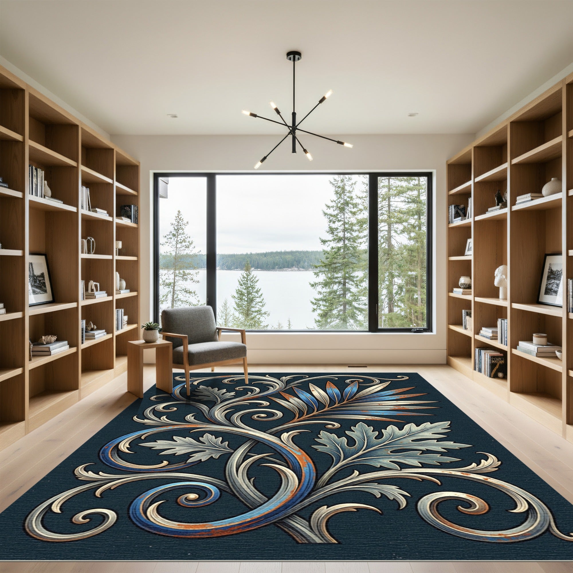 Earthy Navy Antiqued Acanthus Foliage Rug