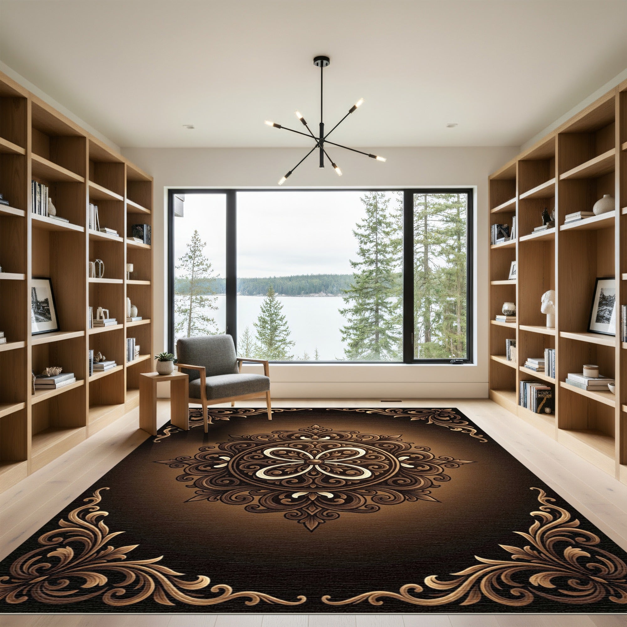 Elegant Bronze Ornate Floral Medallion Rug