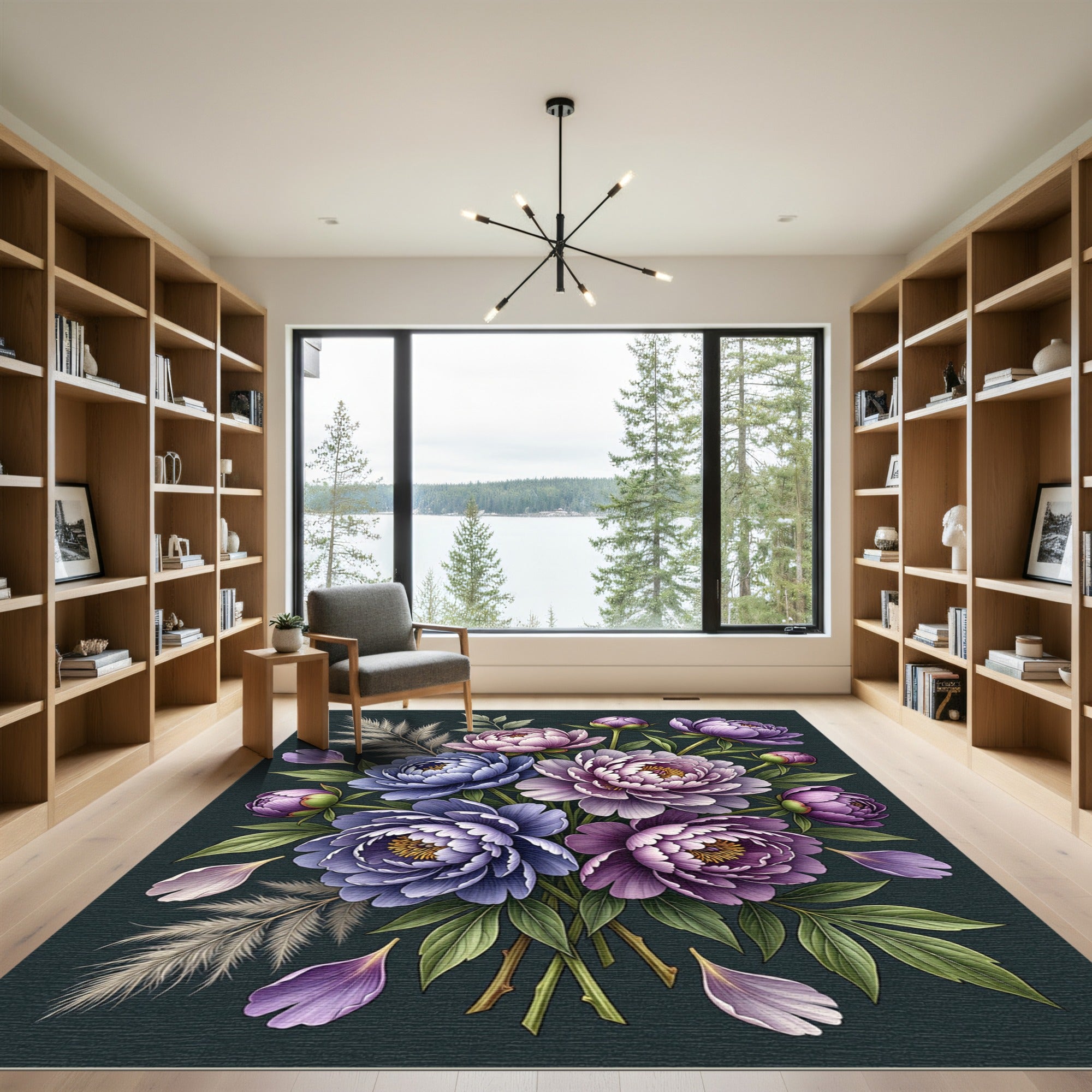 Elegant Purple Peony Floral Bouquet Rug