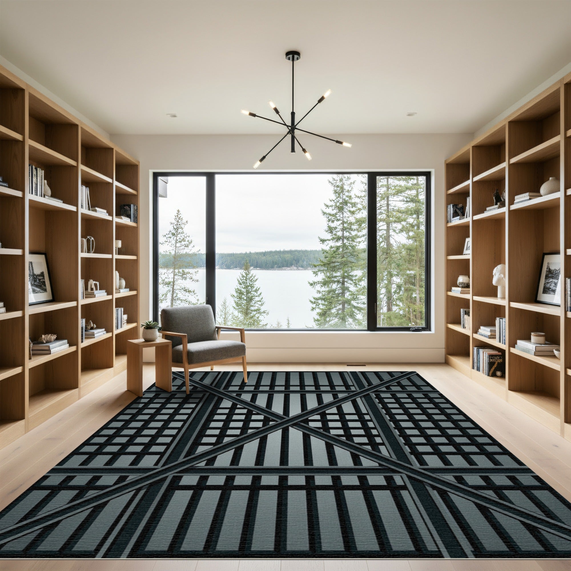 Dark Gray Grid Intersection Rug