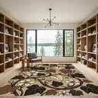 Earthy Brown Ivy Leaf Floral Vine Rug