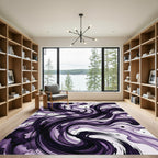 Abstract Deep Purple Ink Swirl Rug
