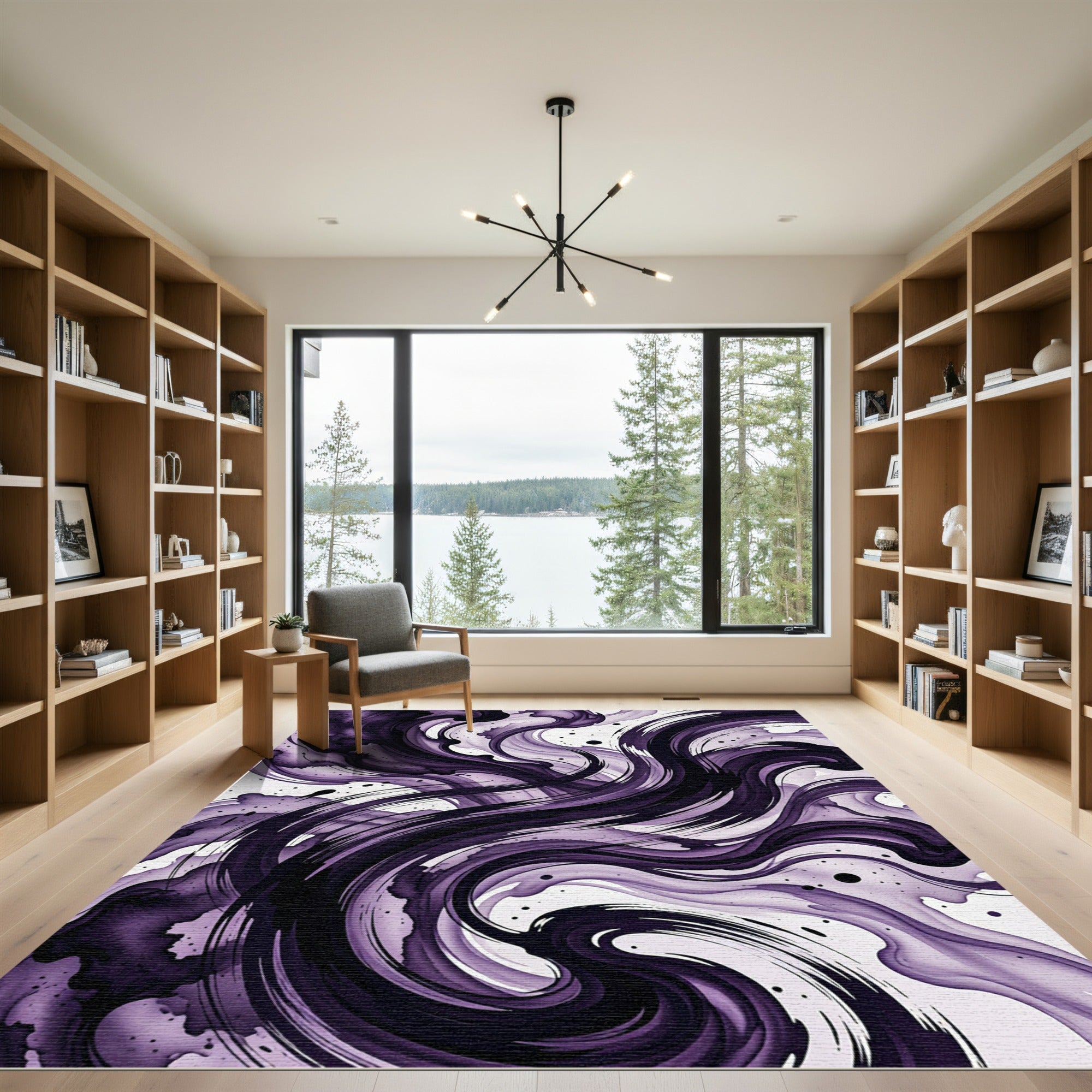 Abstract Deep Purple Ink Swirl Rug