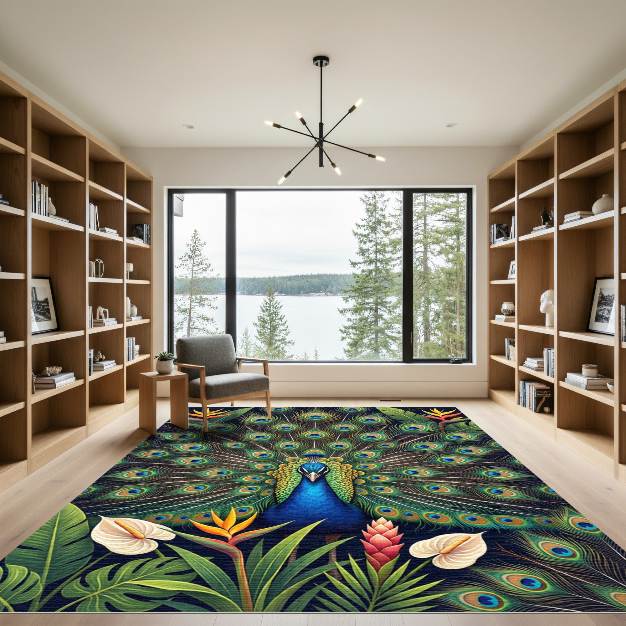 Vibrant Peacock Tropical Garden Area Rug