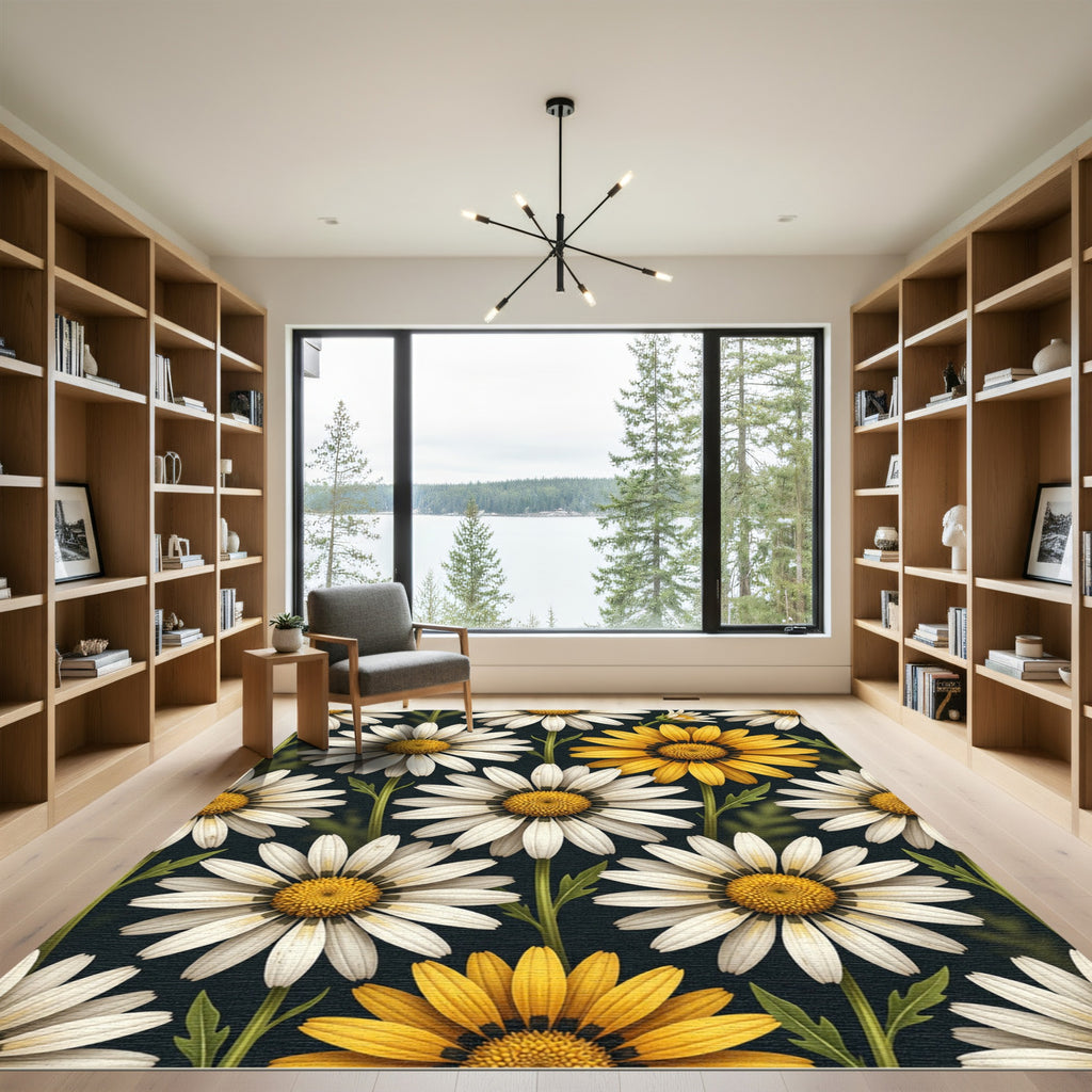 Elegant Sunlit Daisy Meadow Floral Rug