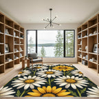 Elegant Sunlit Daisy Meadow Floral Rug