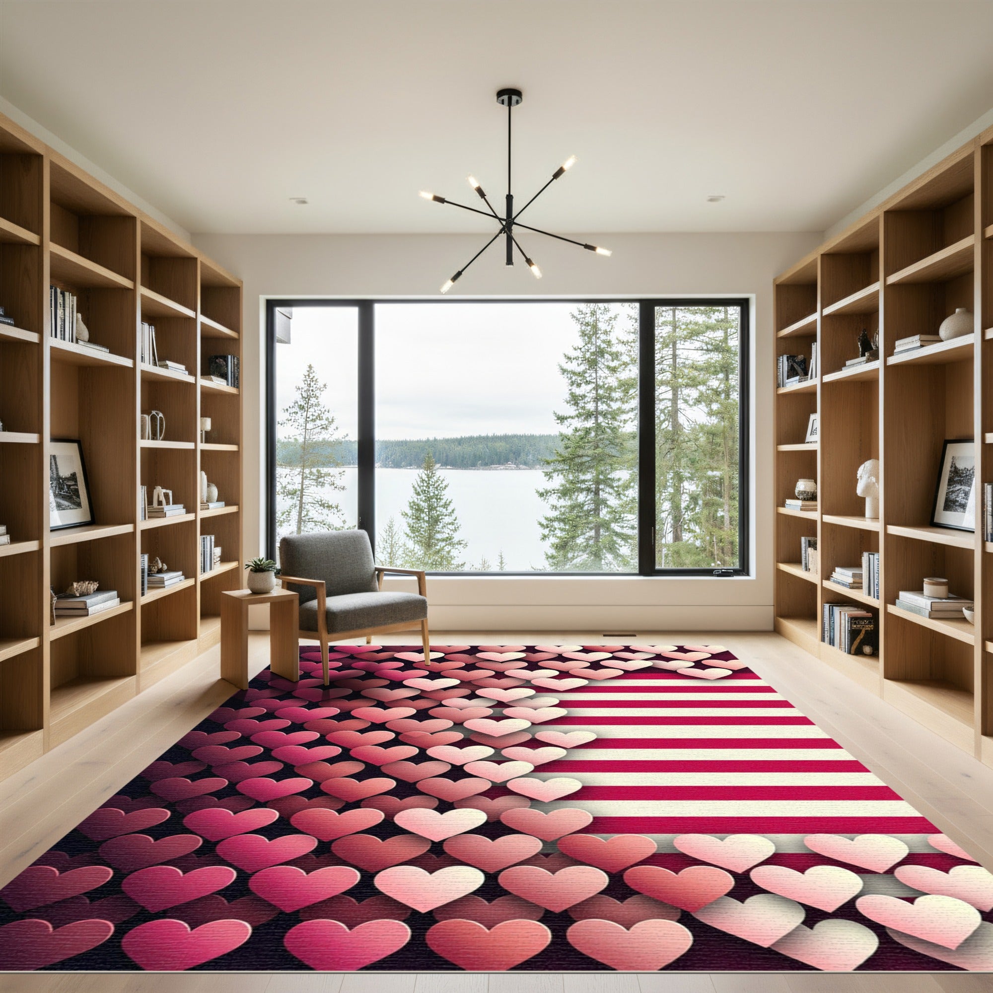 Pink Heart Stripes Composition Rug