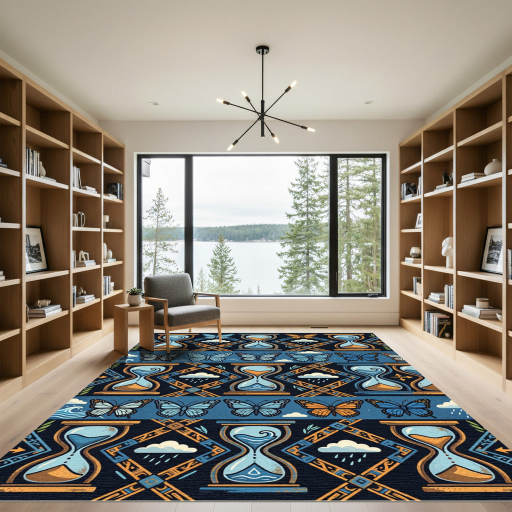 Blue Hourglass Butterfly Terrarium Pattern Rug