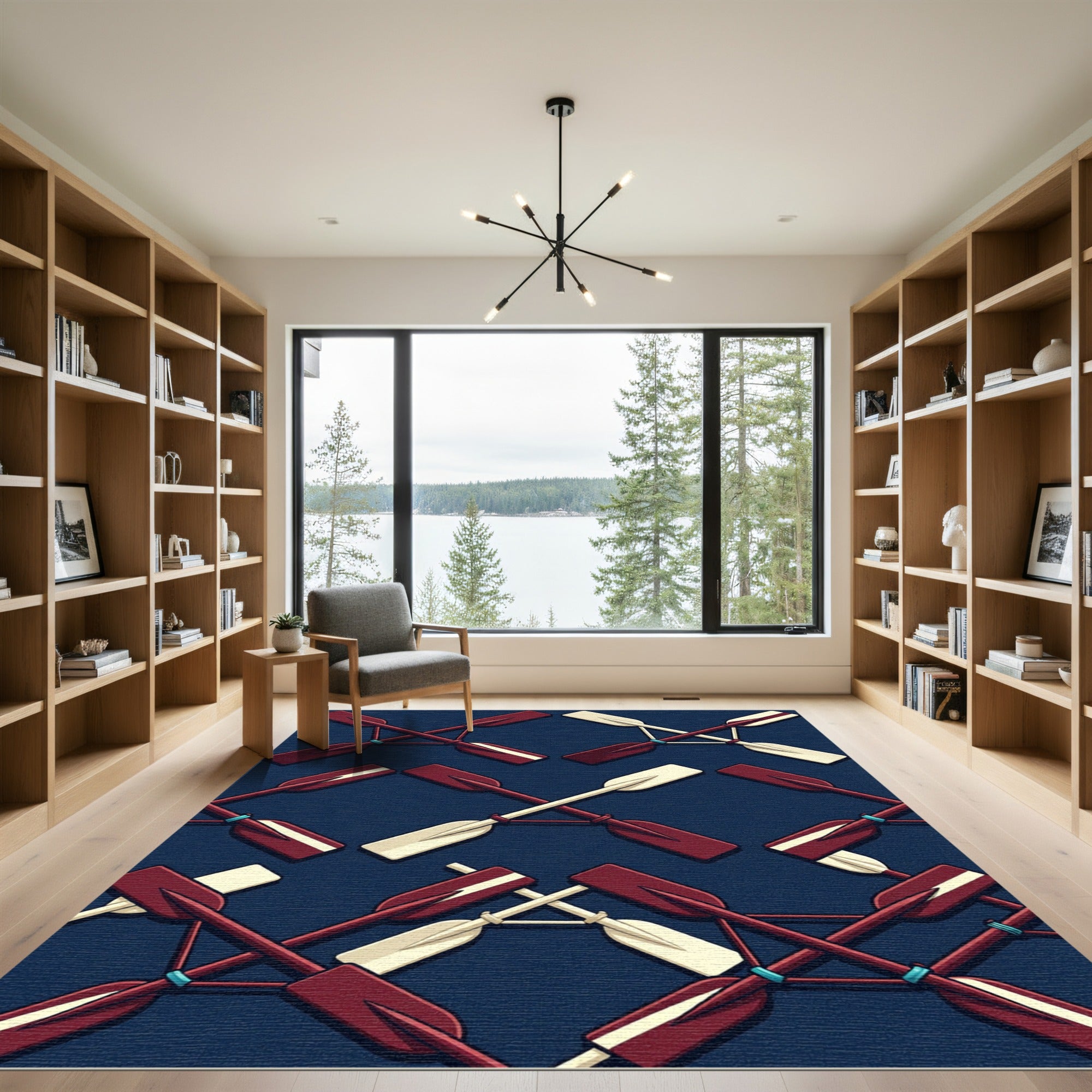 Classic Navy Rowing Oar Grid Rug