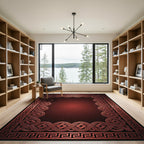 Crimson Intertwined Geometric Border Rug