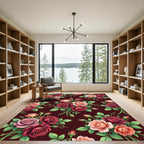 Deep Red Pink Rose Garden Bouquet Rug