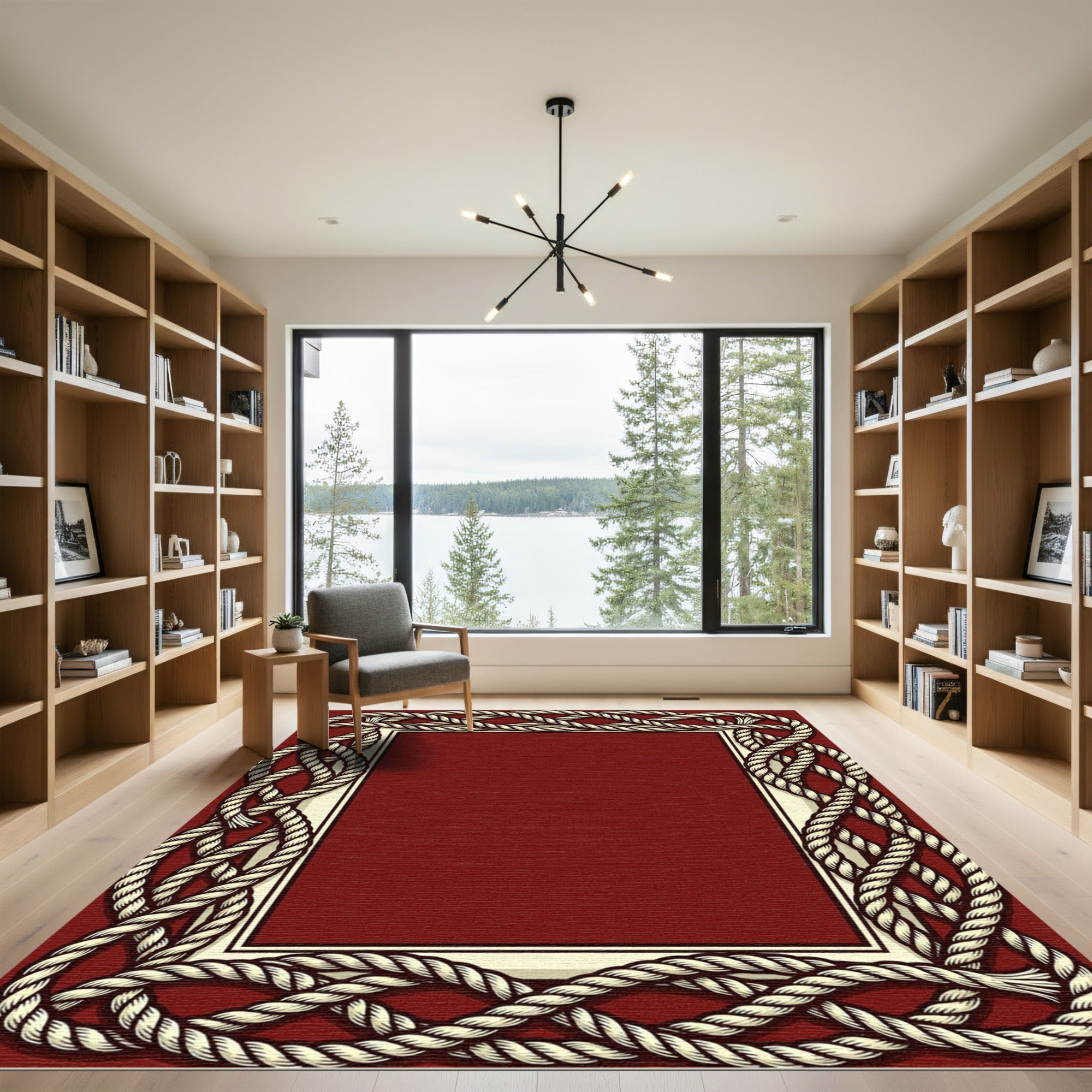 Braided Rope Border Red Rug