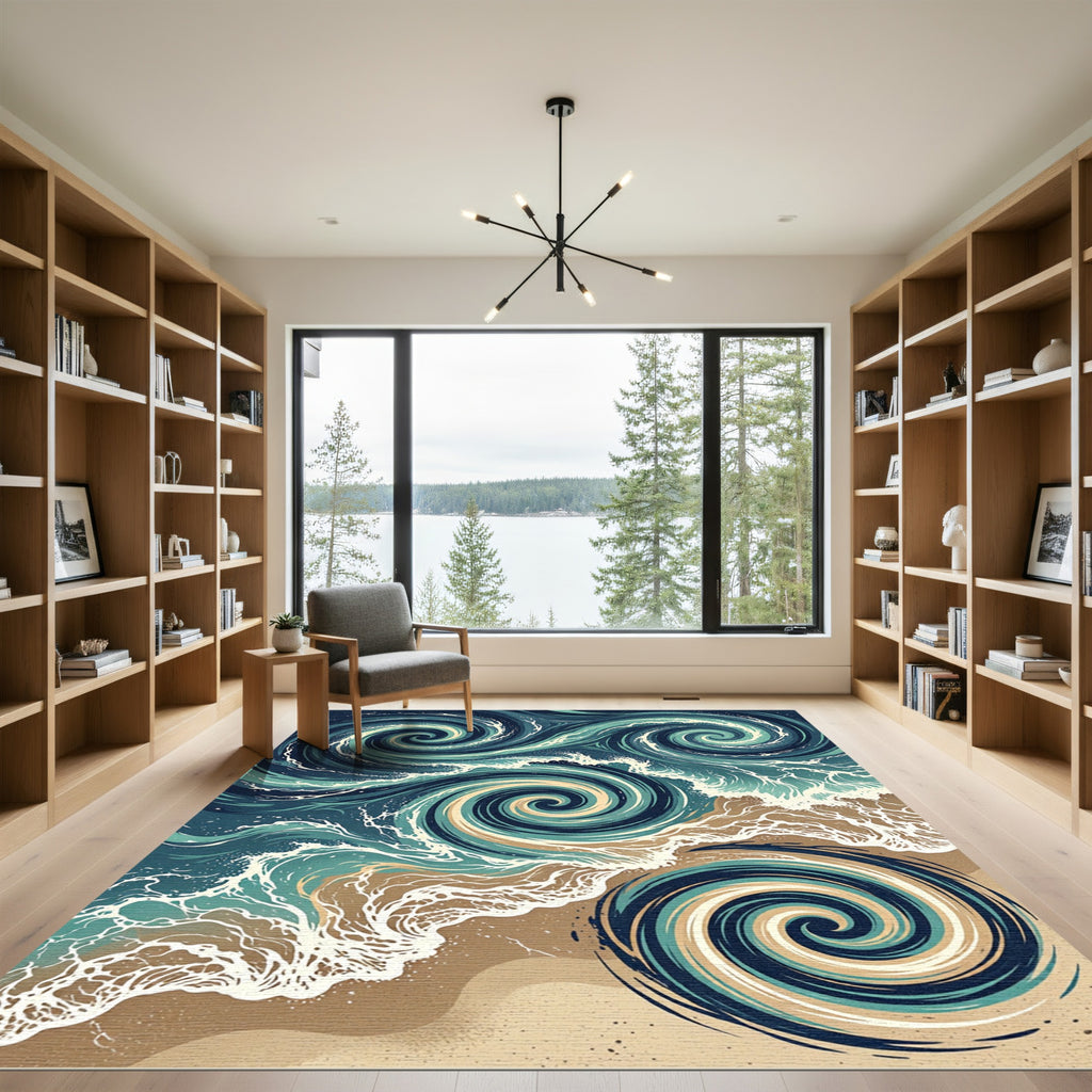 Swirling Ocean Tide Abstract Wave Rug
