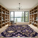 Ornate Purple Gold Damask Scroll Rug
