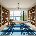 Classic Blue Plaid Checkered Rug
