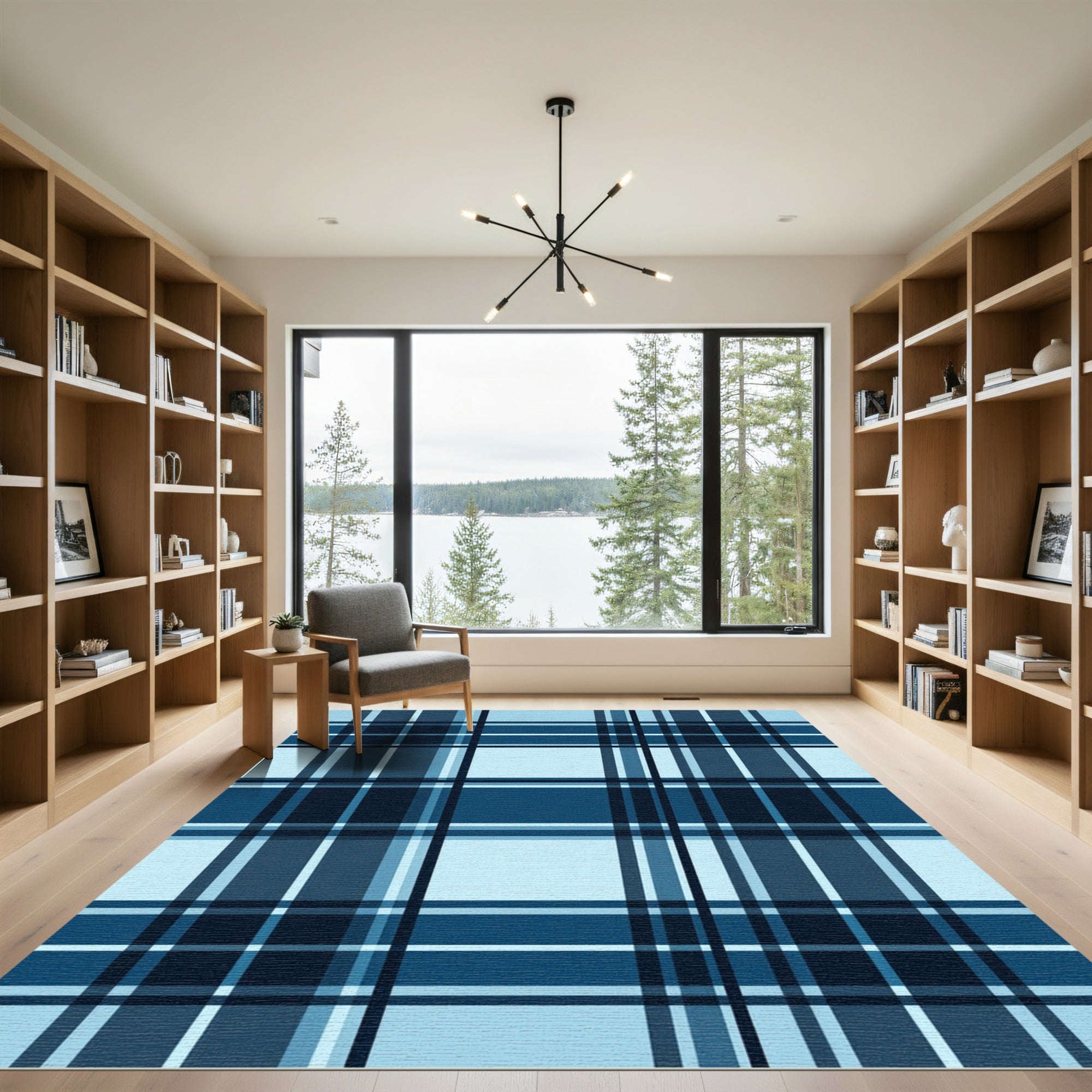 Classic Blue Plaid Checkered Rug