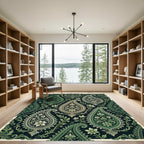Rich Green Paisley Floral Ornament Rug