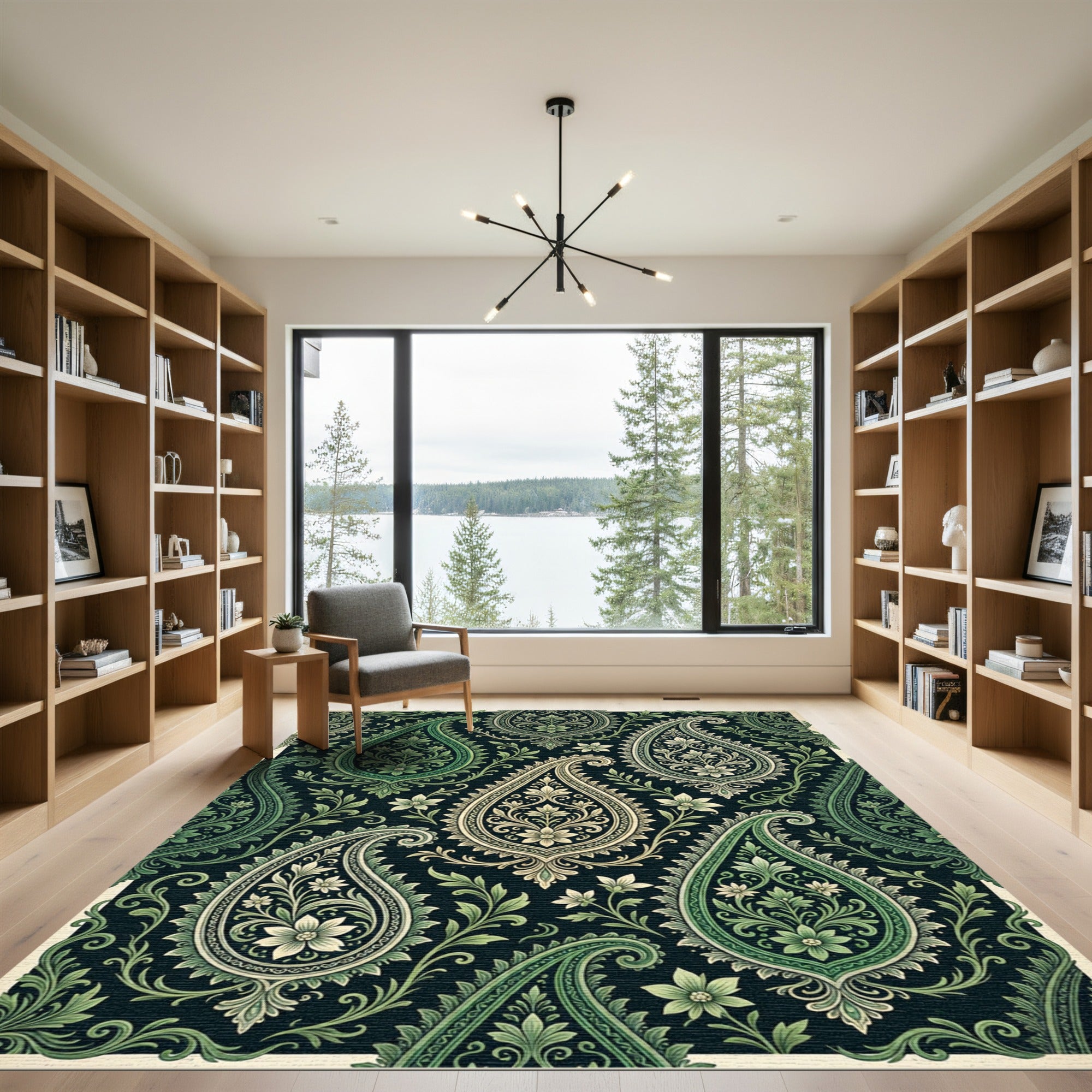 Rich Green Paisley Floral Ornament Rug