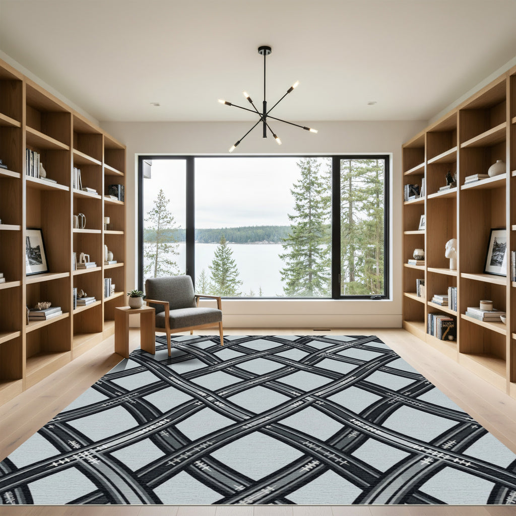 Gray Interwoven Lattice Rug