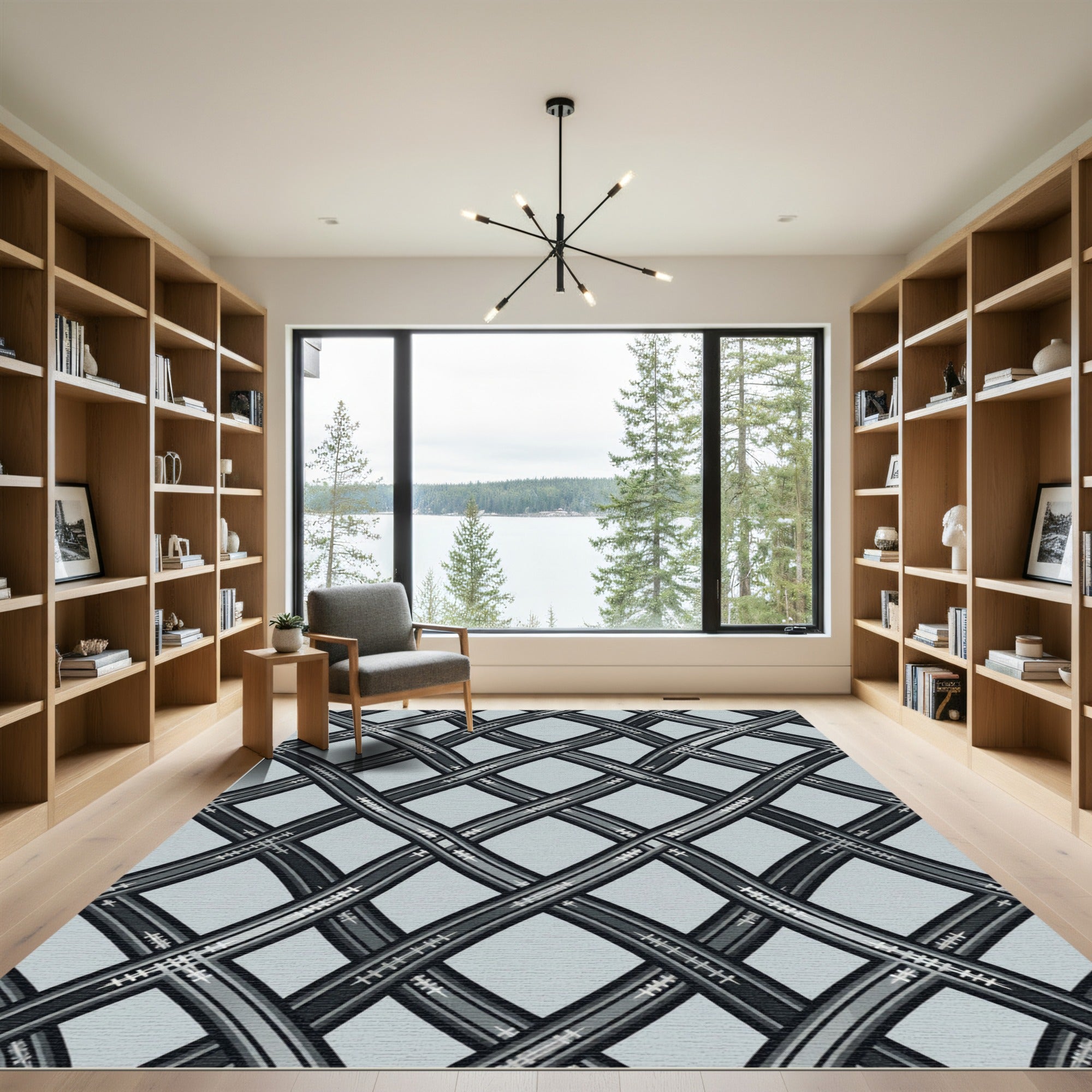 Gray Interwoven Lattice Rug