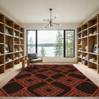 Deep Red Lattice Scrollwork Inlay Rug
