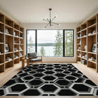 Gray Interlocking Hexagon Geometric Rug